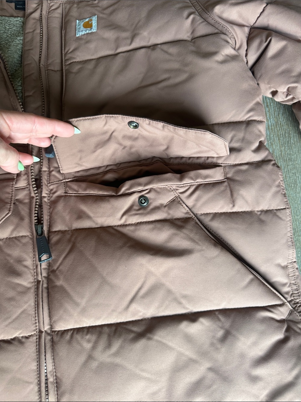 Carhartt Rain Defender Insulated Jacket Women’s Medium Nutmeg Sherpa Hood - Picture 11 of 16